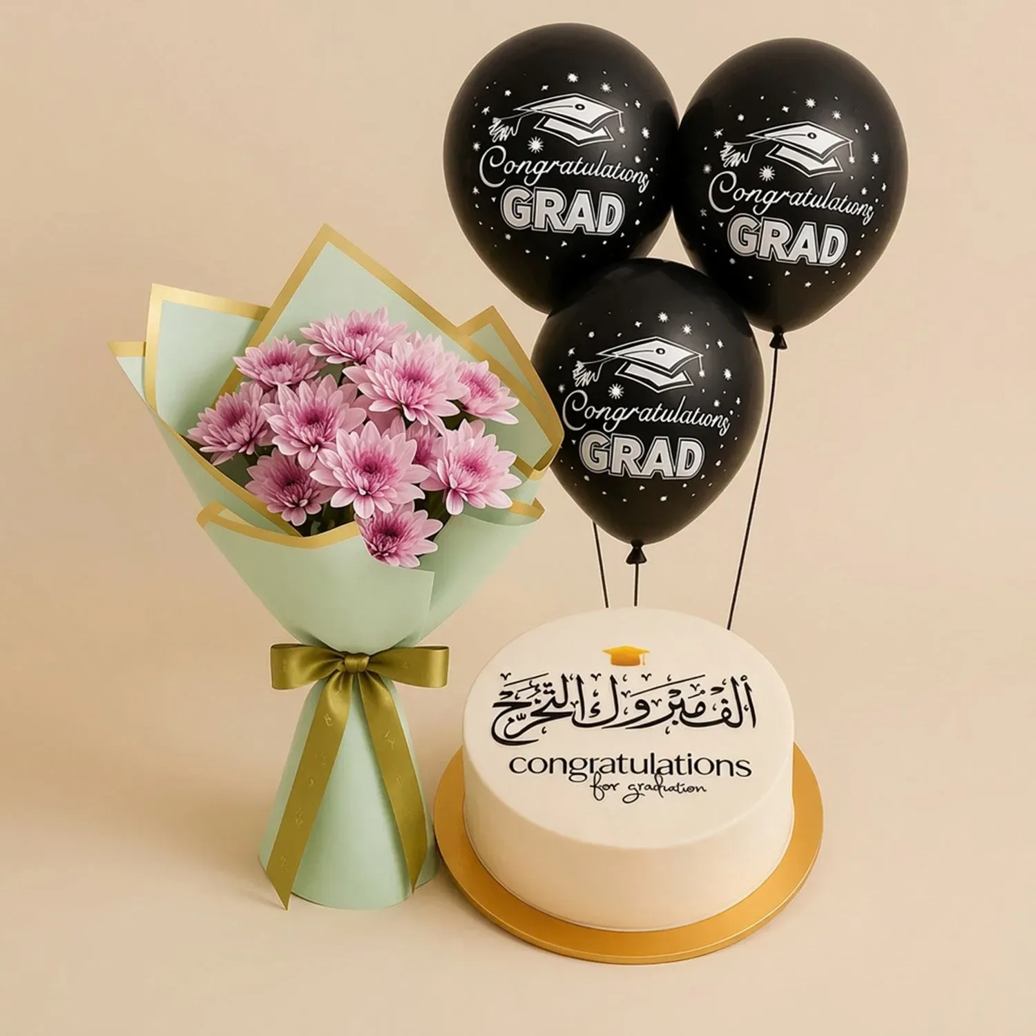 باقة ورد مع كيكة وبالونات
