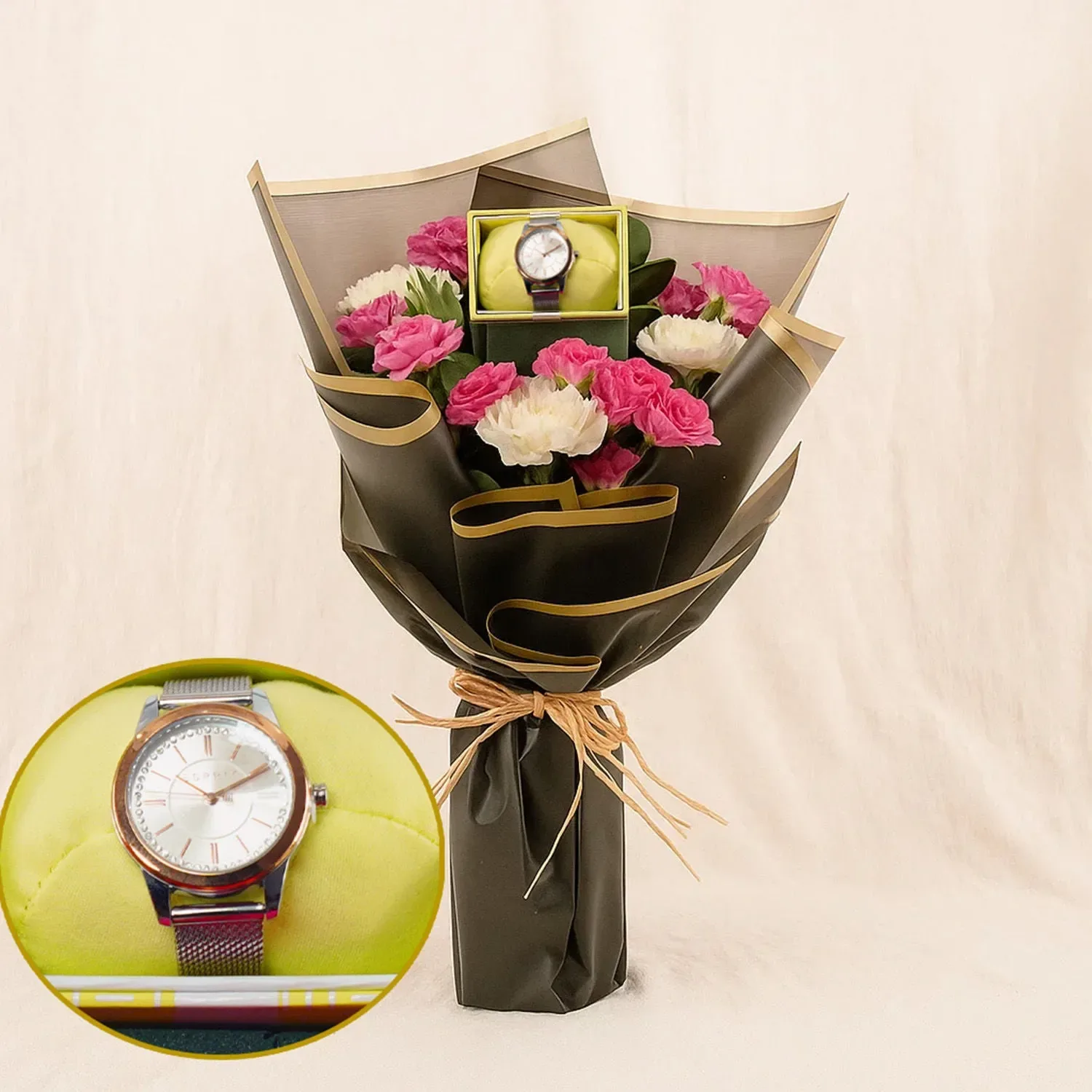 باقة ورد مع ساعة