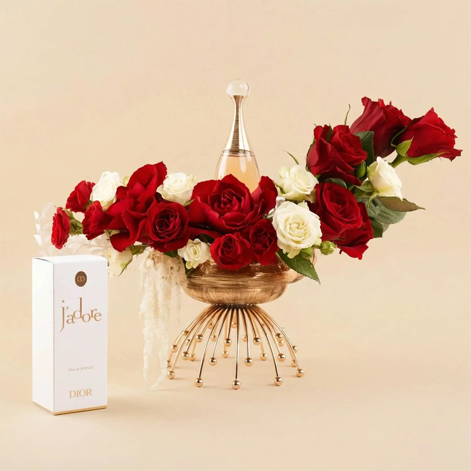 تنسيق ورد أحمر وأبيض مع عطر